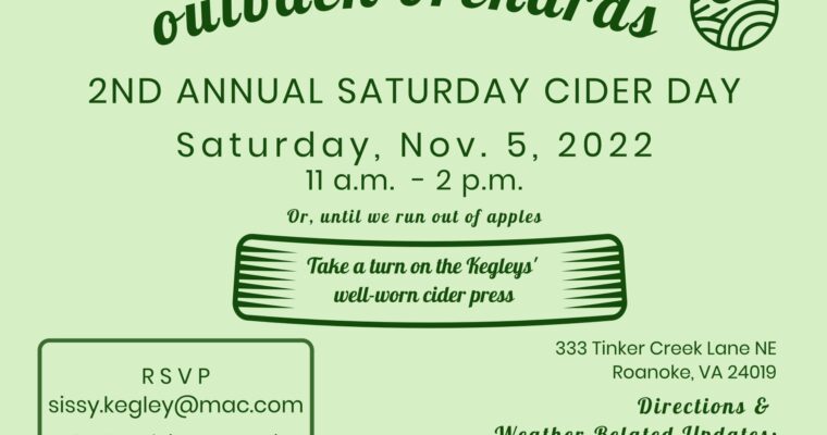2nd Annual Saturday Cider Day (Click for more info …)