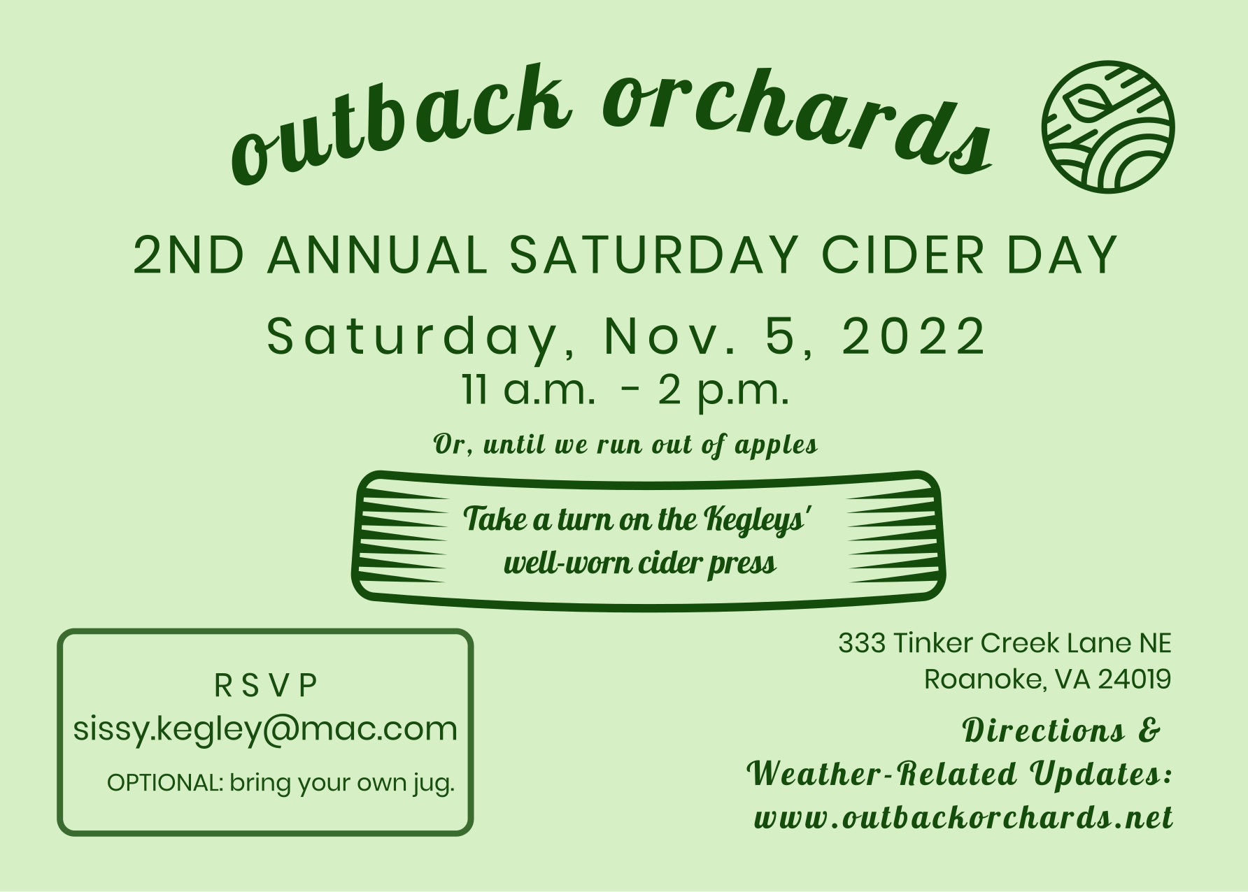 2nd Annual Saturday Cider Day is POSTPONED (Click for more info …)